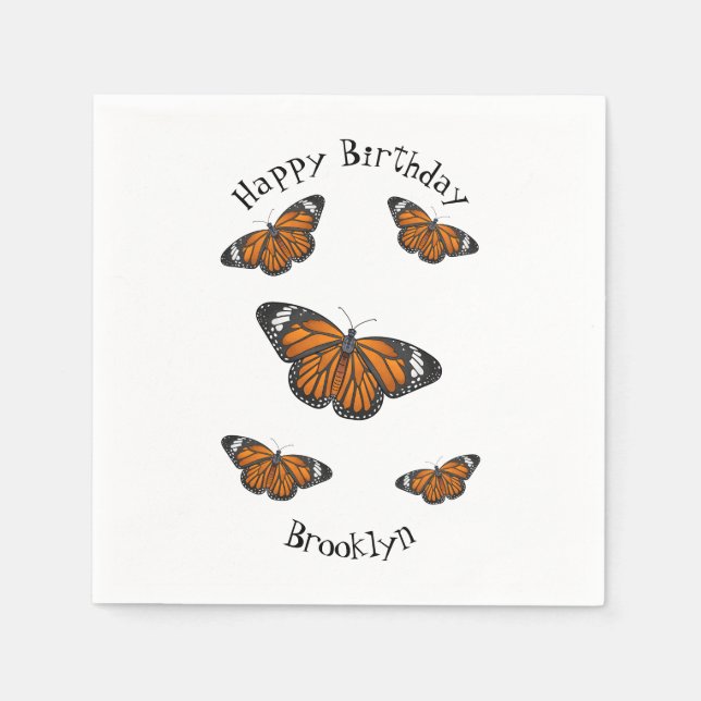 Monarch butterfly cartoon illustration napkins (Front)