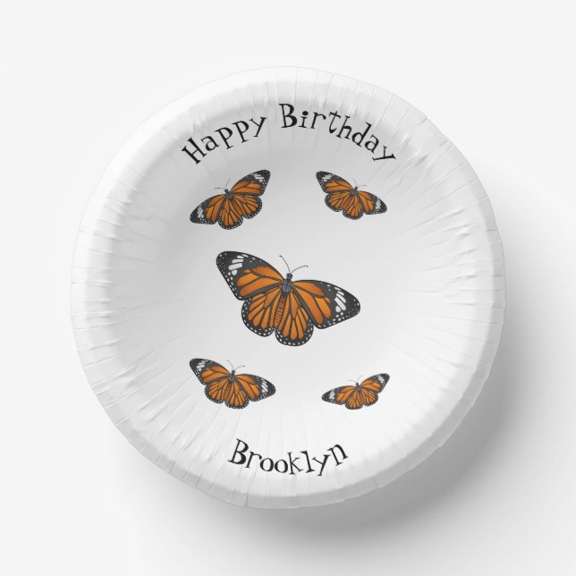 Monarch butterfly cartoon illustration paper bowls (Front)
