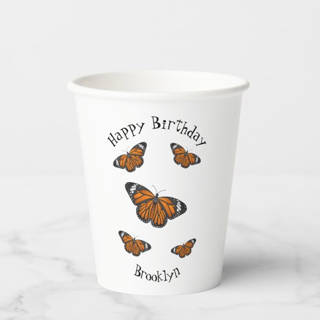 Monarch butterfly cartoon illustration  paper cups (Front)