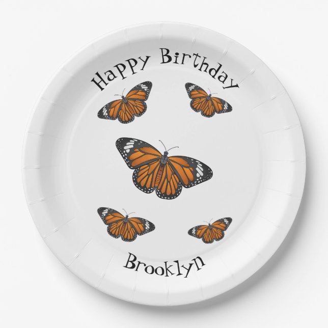 Monarch butterfly cartoon illustration paper plates (Front)