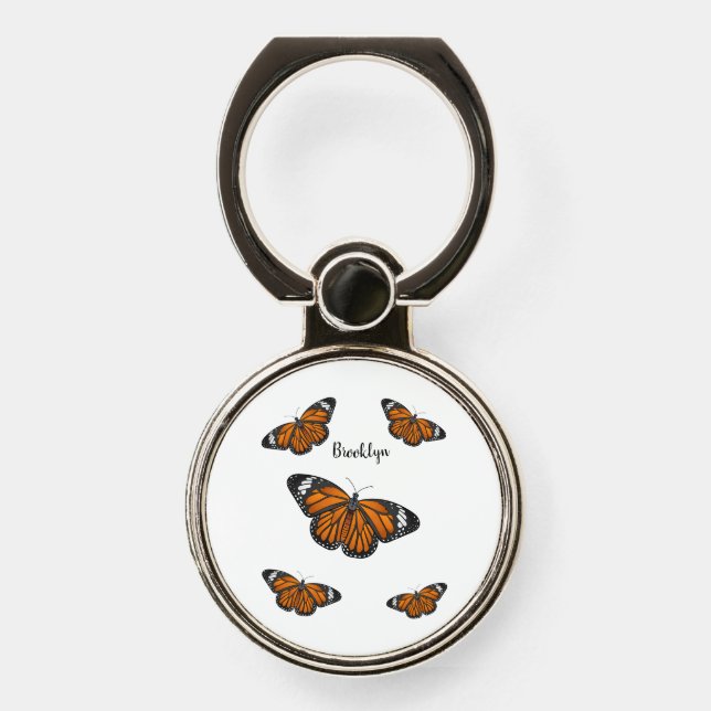 Monarch butterfly cartoon illustration  phone ring stand (Front)