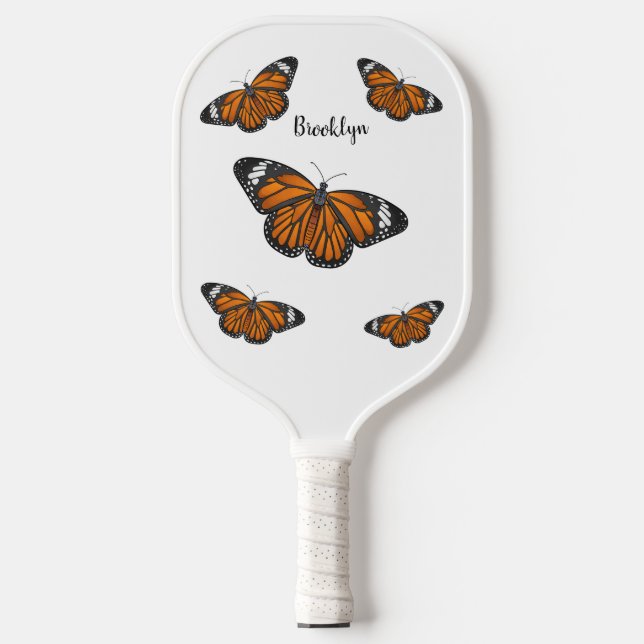 Monarch butterfly cartoon illustration  pickleball paddle (Front)