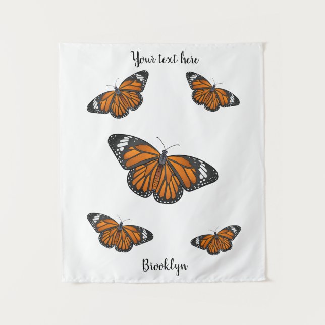 Monarch butterfly cartoon illustration tapestry (Front)