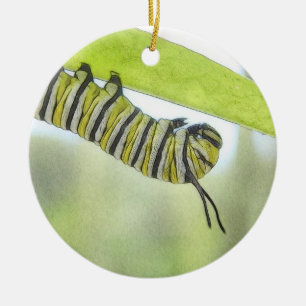 Monarch Butterfly Caterpillar Exploring A Milkweed Ceramic Ornament