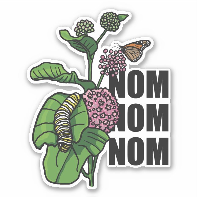 Monarch Butterfly Caterpillar Milkweed Nom Nom Nom Sticker (Front)