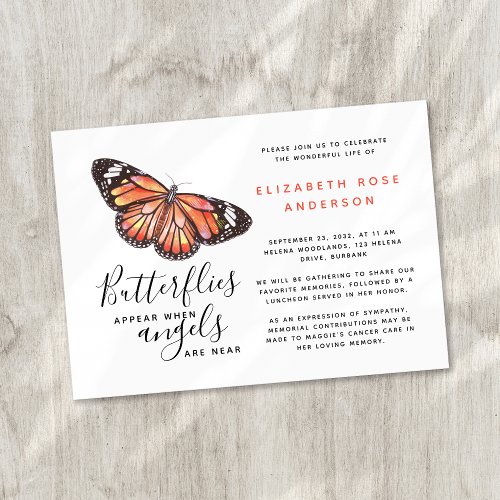 Monarch Butterfly Celebration of Life Memorial Invitation
