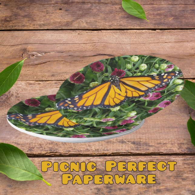 Monarch Butterfly Colorful Floral Paper Plate (Creator Uploaded)