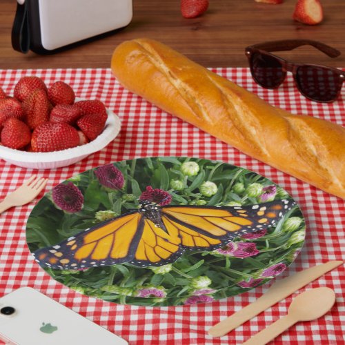 Monarch Butterfly Colorful Floral Paper Plate