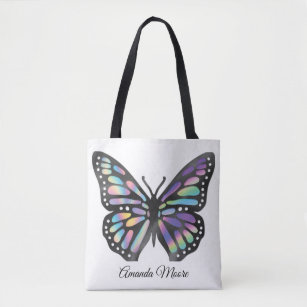 Monarch butterfly colorful modern holograph foil tote bag