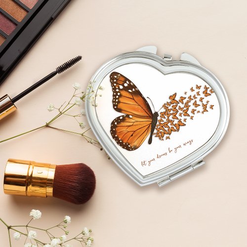 Monarch Butterfly Custom Quote Orange  Black Compact Mirror