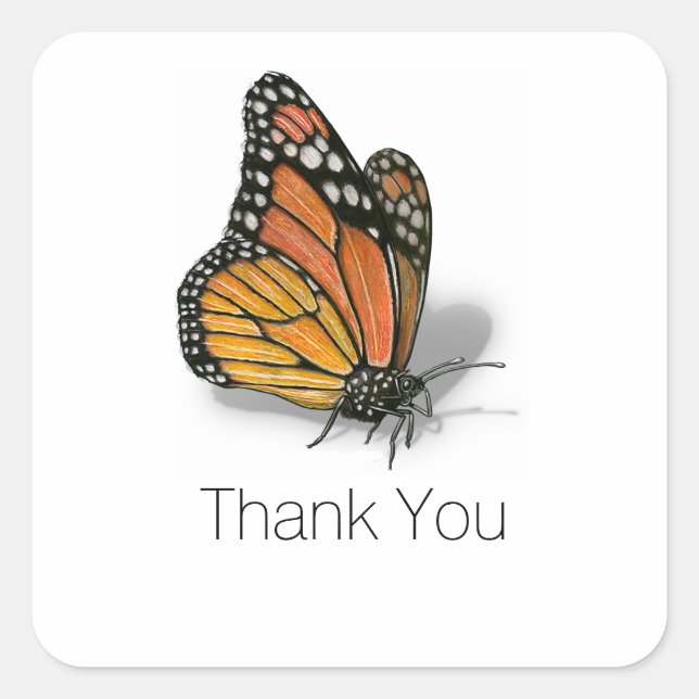 Monarch Butterfly Customizable Text Square Sticker (Front)