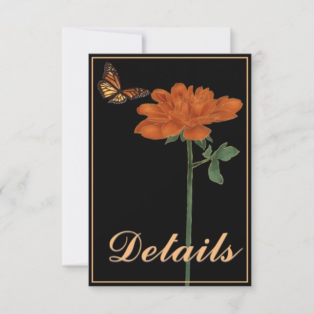 Monarch Butterfly Dahlia Black Details RSVP Card (Front)