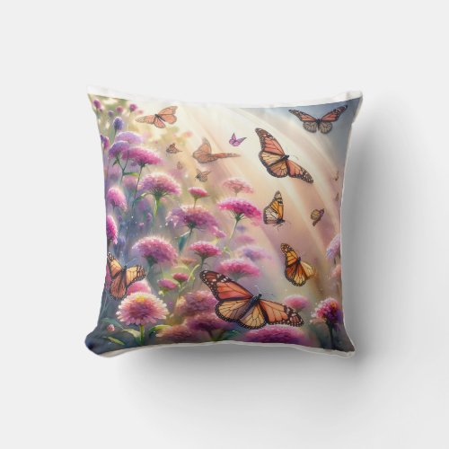 Monarch Butterfly Dance REF252 _ Watercolor Throw Pillow