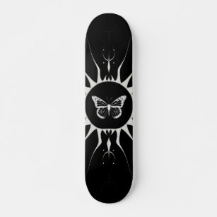 Monarch Butterfly Design Emblem Black and White Skateboard