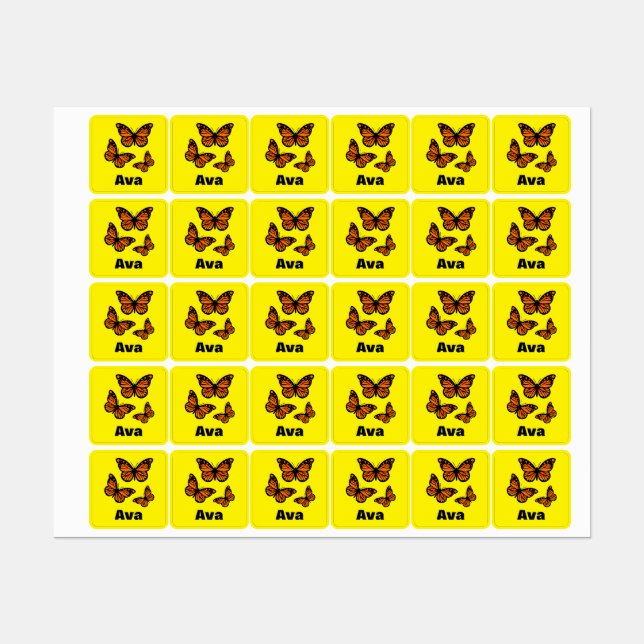 Monarch Butterfly Design - Small Square Clothing L Labels (Sheet)