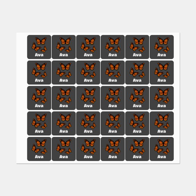 Monarch Butterfly Design - Small Square Clothing L Labels (Sheet)