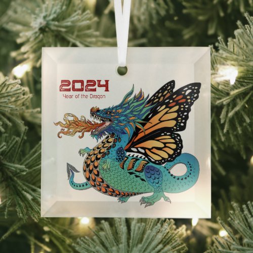 Monarch Butterfly Dragon 2024 New Year Animal Glass Ornament