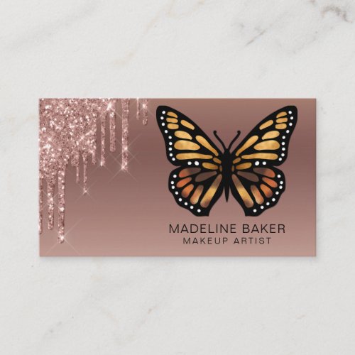 monarch butterfly Dripping Rose Gold Business Card