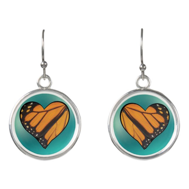 Monarch Butterfly Earrings - Heart Shape Butterfly (Front)