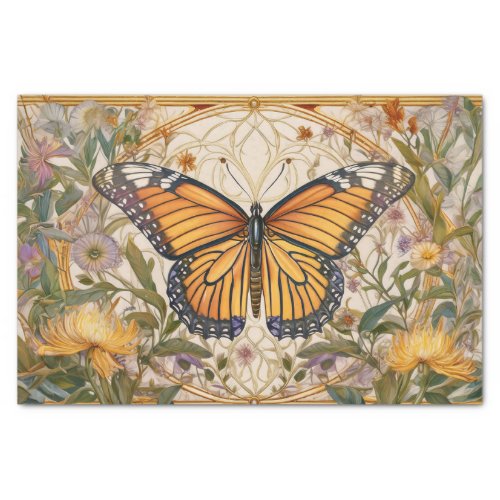 Monarch Butterfly Elegance Wildflowers  Gold  Tissue Paper