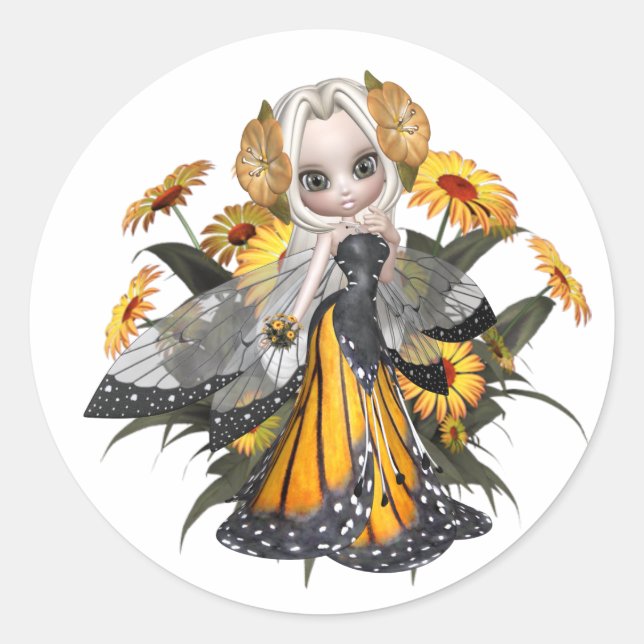 Monarch Butterfly Fairy Classic Round Sticker (Front)