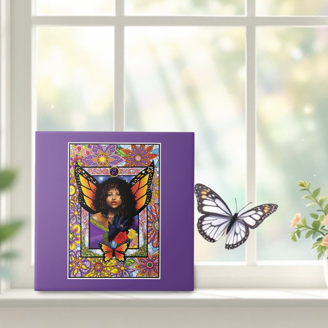 Monarch Butterfly Fairy Purple Floral Ceramic Tile (Creator Uploaded)