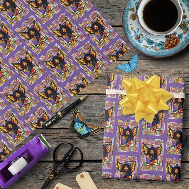 Monarch Butterfly Fairy Purple Floral Wrapping Paper (Creator Uploaded)