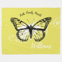 Monarch Butterfly Faith Family, Friends Yellow Fleece Blanket