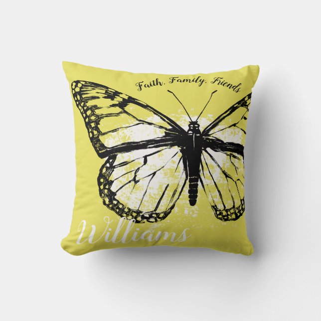 Monarch Butterfly Faith Family, Friends Yellow Throw Pillow (Front)
