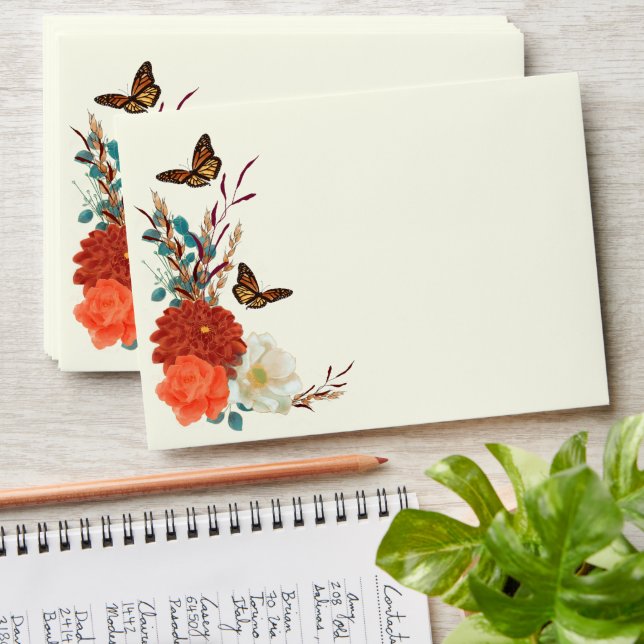  Monarch Butterfly Fall Wedding Ivory  Envelope (Stacked)
