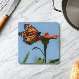 Monarch Butterfly Feeding on Orange Lily Trivet