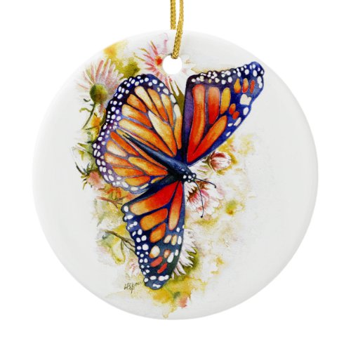 Monarch Butterfly Floral Ceramic Ornament
