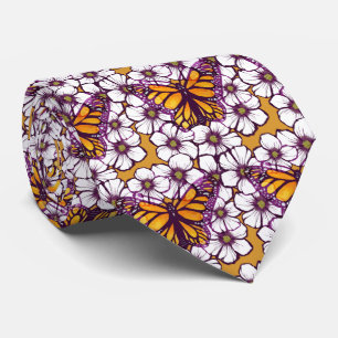 Monarch Butterfly Floral Neck Tie