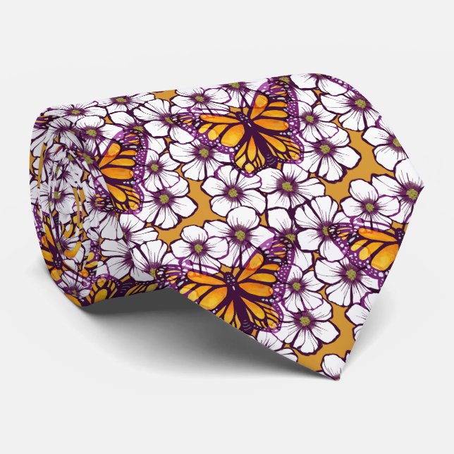 Monarch Butterfly Floral                           Neck Tie (Rolled)