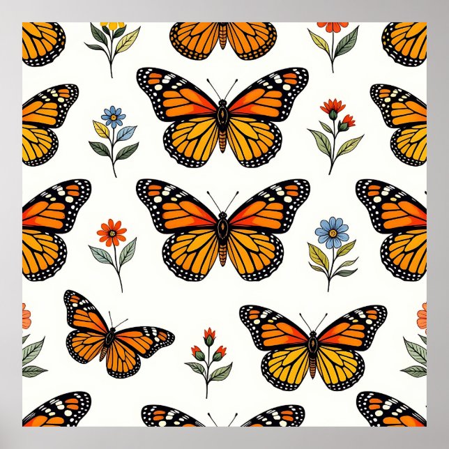 Monarch Butterfly Floral Pattern Poster (Front)
