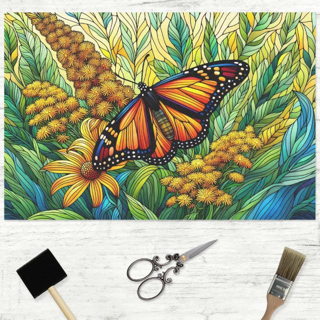 Monarch Butterfly Floral Stained Glass Decoupage Tissue Paper (Creator Uploaded)