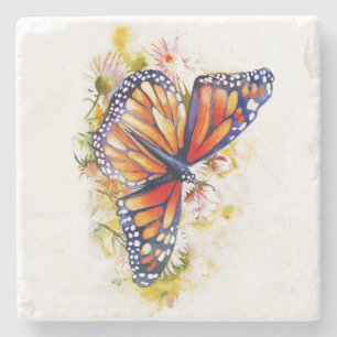 Monarch Butterfly Floral Stone Coaster