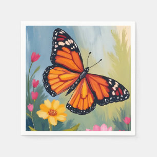 Monarch Butterfly Flower Watercolor Painting Napkins