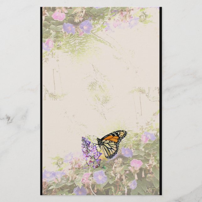 Monarch Butterfly Flowers Stationery (Front)
