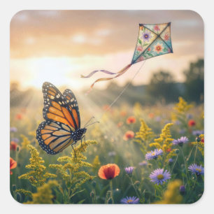 Monarch Butterfly Flying a Kite Square Sticker