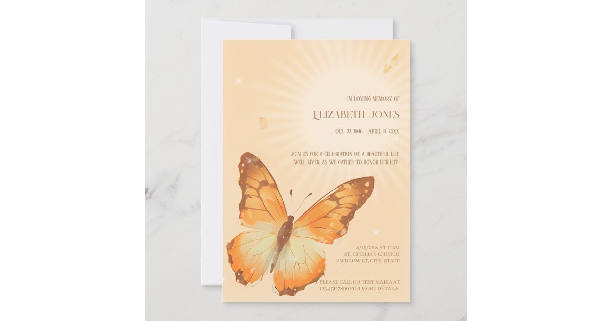 Monarch Butterfly Funeral Celebration Of Life Invitation 