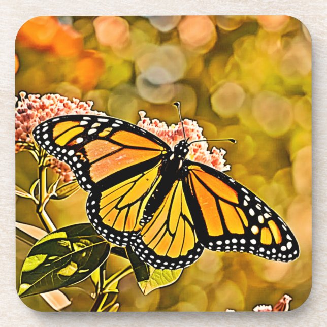  Monarch Butterfly Garden Art Beverage Coaster (Front)