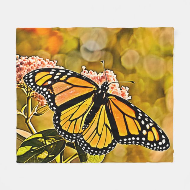  Monarch Butterfly Garden Art Fleece Blanket (Front (Horizontal))