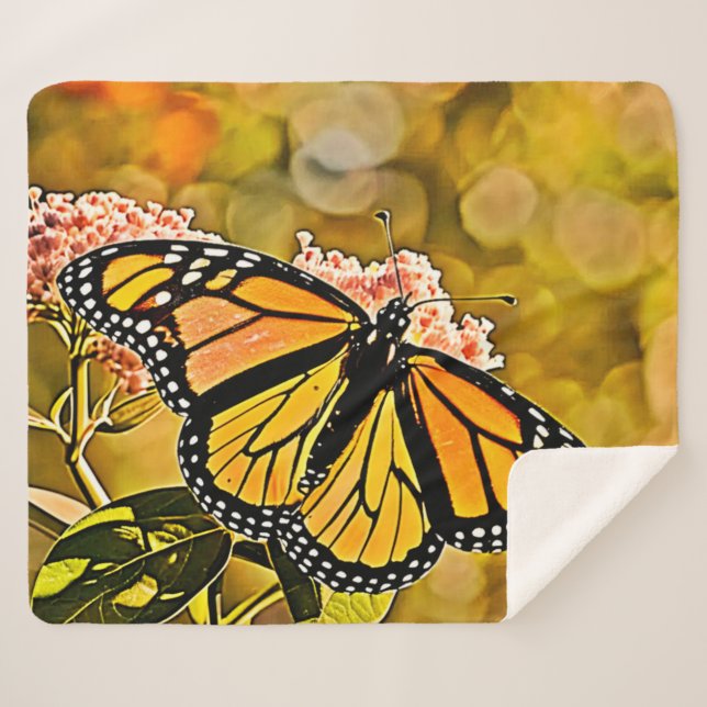  Monarch Butterfly Garden Art Sherpa Blanket (Front (Horizontal))