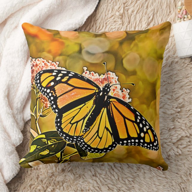  Monarch Butterfly Garden Art Throw Pillow (Blanket)