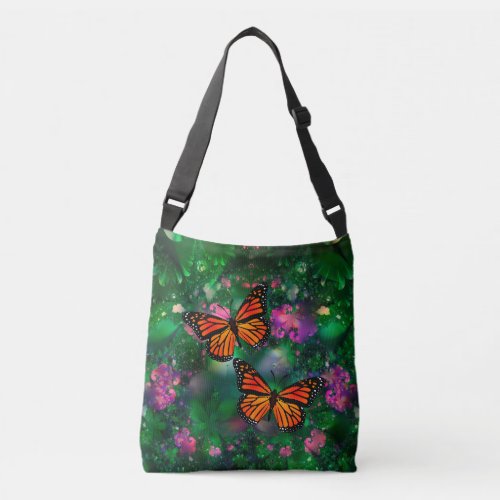 Monarch Butterfly Garden Illustration Crossbody Bag