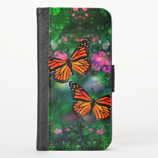 Monarch Butterfly Garden Illustration iPhone Wallet Case (Front)