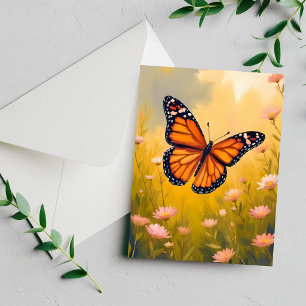Monarch Butterfly Garden Watercolor Floral Card