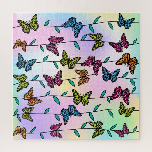 Monarch Butterfly girly unicorn rainbow watercolor Jigsaw Puzzle