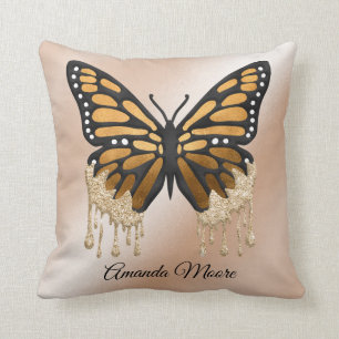 Monarch butterfly gold foil throw pillow